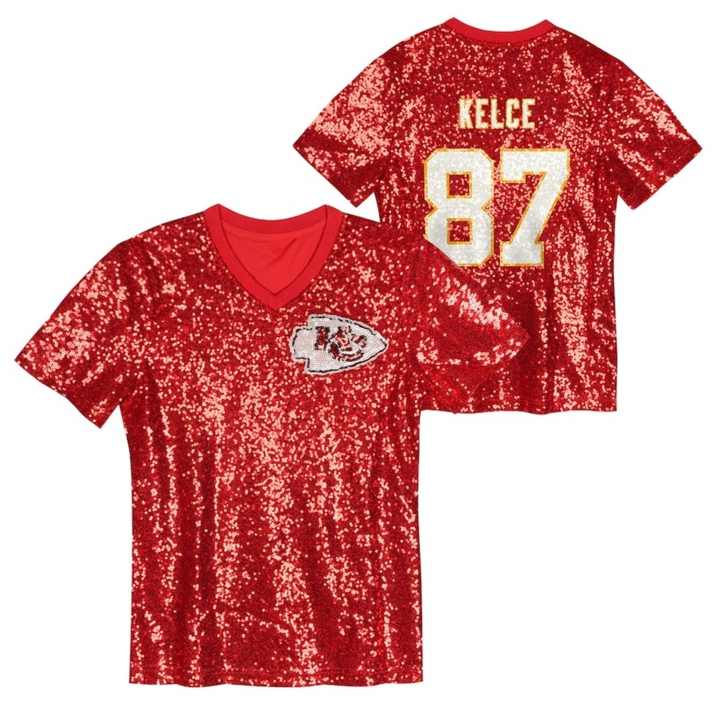 Travis Kelce Red Kansas City Chiefs V-Neck Fashion Jersey